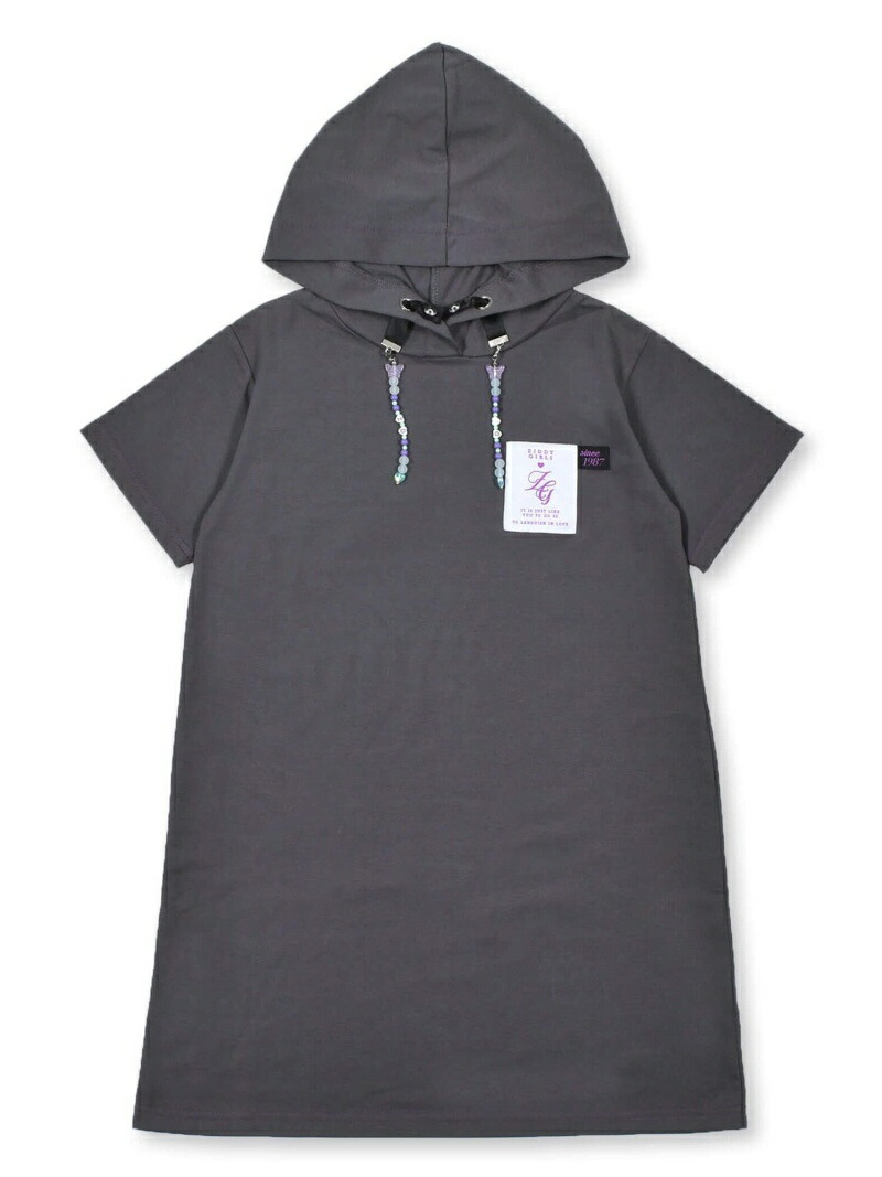 Ziddy カラーステッチ 130 160cm ビーズ ワンピース 付 フード カットソー