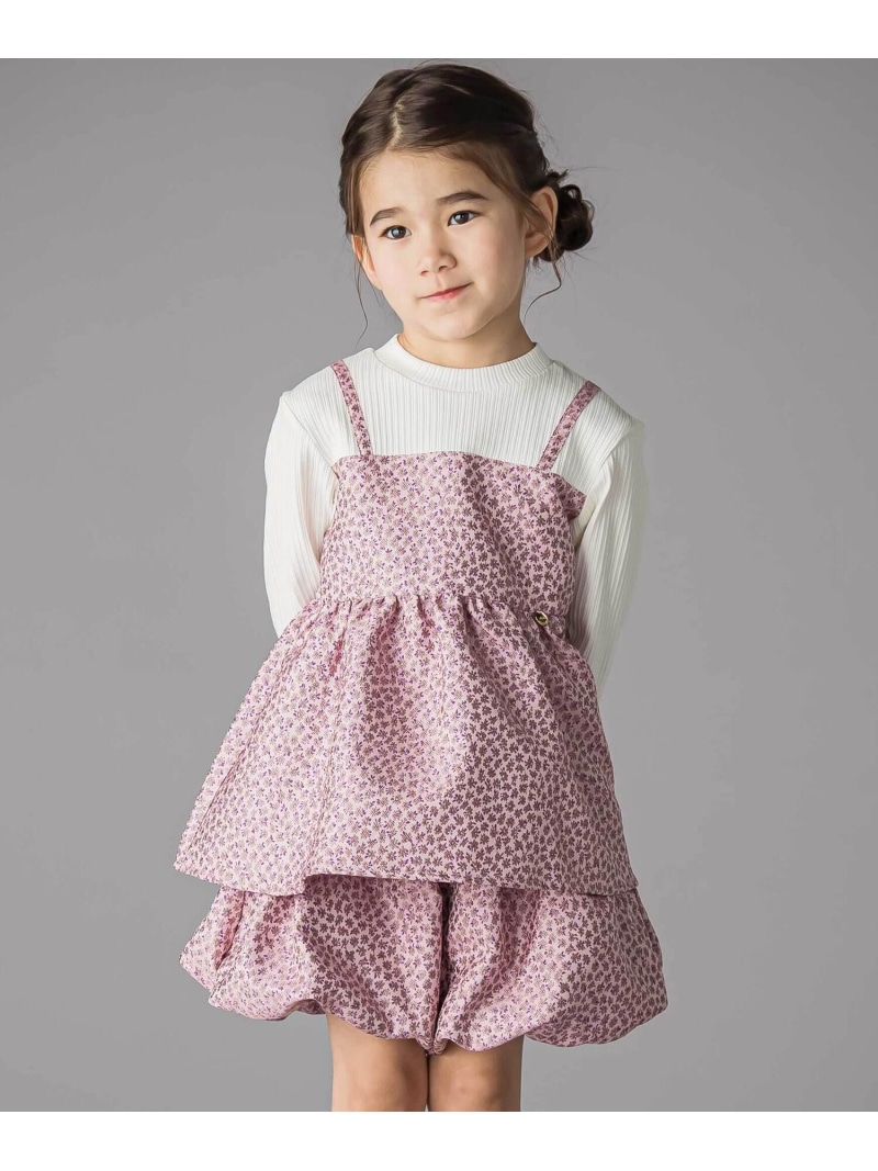 BeBe Petits Pois Vert 重ね着風花ジャガードチュニック+バルーンパンツセットアップ(95~150珊) ベベ オンライン バス発着場 背広・フォーマル セットアップ背広 さくら色 青色【貨物輸送無料】 キッズファッション-スーツ・カジュアルセットアップ