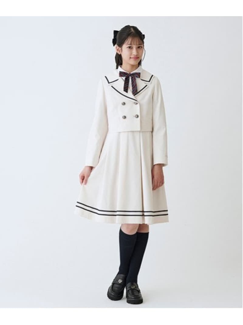 mezzo piano Junior セーラーショートジャケット\u0026前掛けスコート書き割り ナルミヤオンライン 背広・フォーマル セットアップ背広 薄墨色 ベージュ【貨物輸送無料】