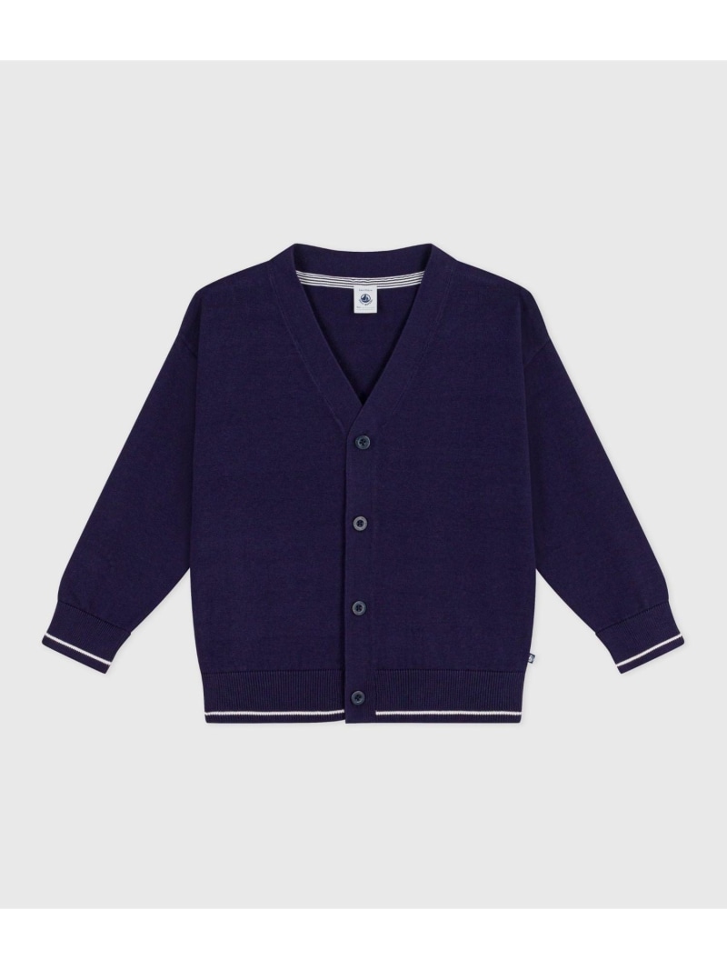 PETIT BATEAU Vネックコットンニットカーディガン プチバトー トップス ジレー 青み【貨物輸送無料】