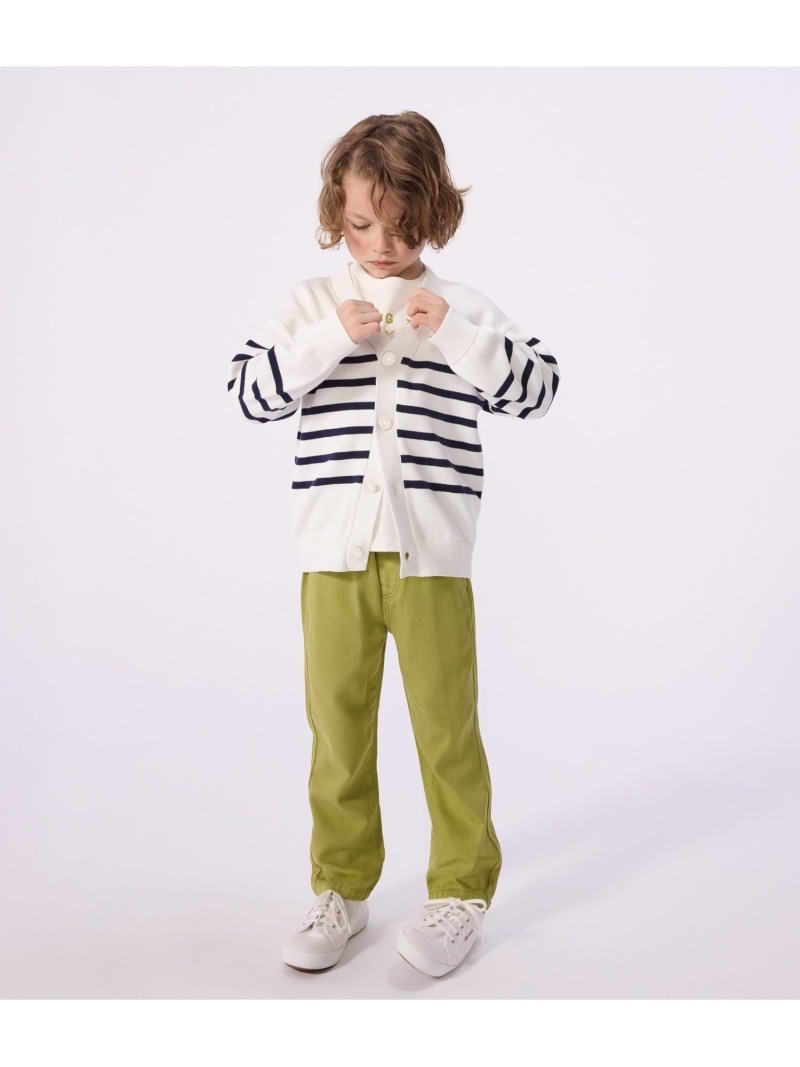 PETIT BATEAU ボーダーニットカーディガン プチバトー トップス ジレー 白いこと【貨物輸送無料】