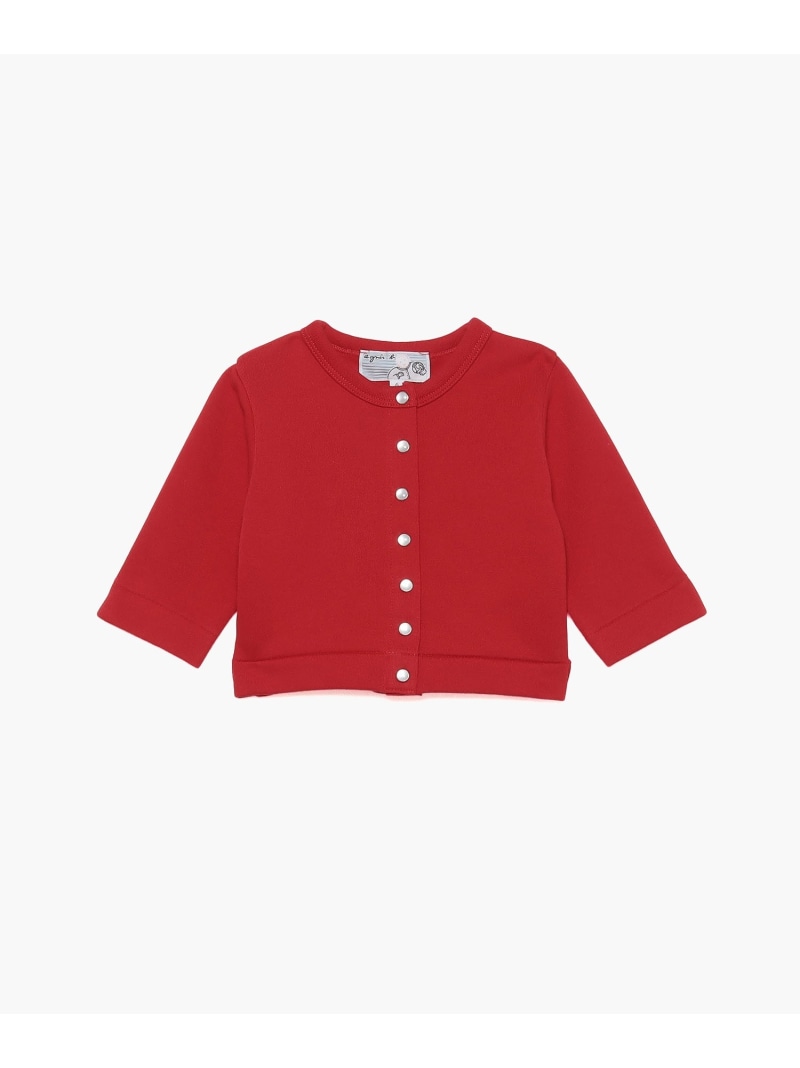 agnes b. ENFANT もの言う花 綿織物 メルトン 長袖 カーディガンプレッション アニエスベー トップス ジレー 赤いこと【貨物輸送無料】
