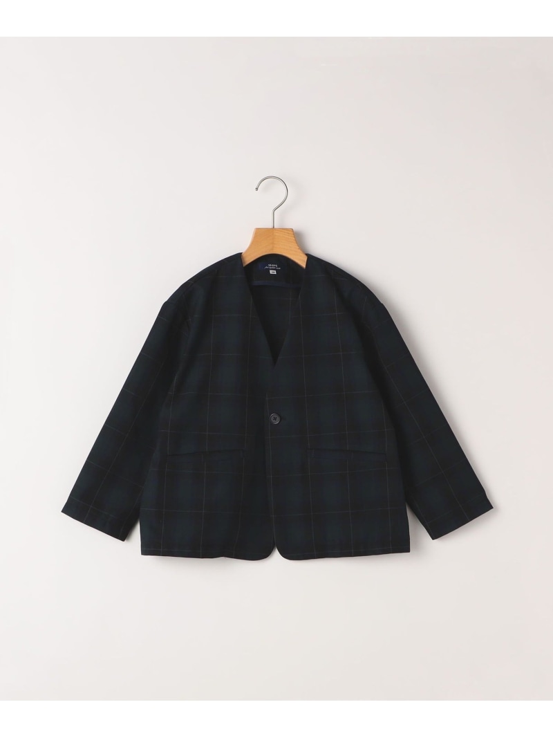 SHIPS KIDS SHIPS KIDS:90cm /セレモニー チェック ノーカラー ジャケット シップス ジャケット・アウター ノーカラージャケット ネイビー【送料無料】｜ Fashion Kids