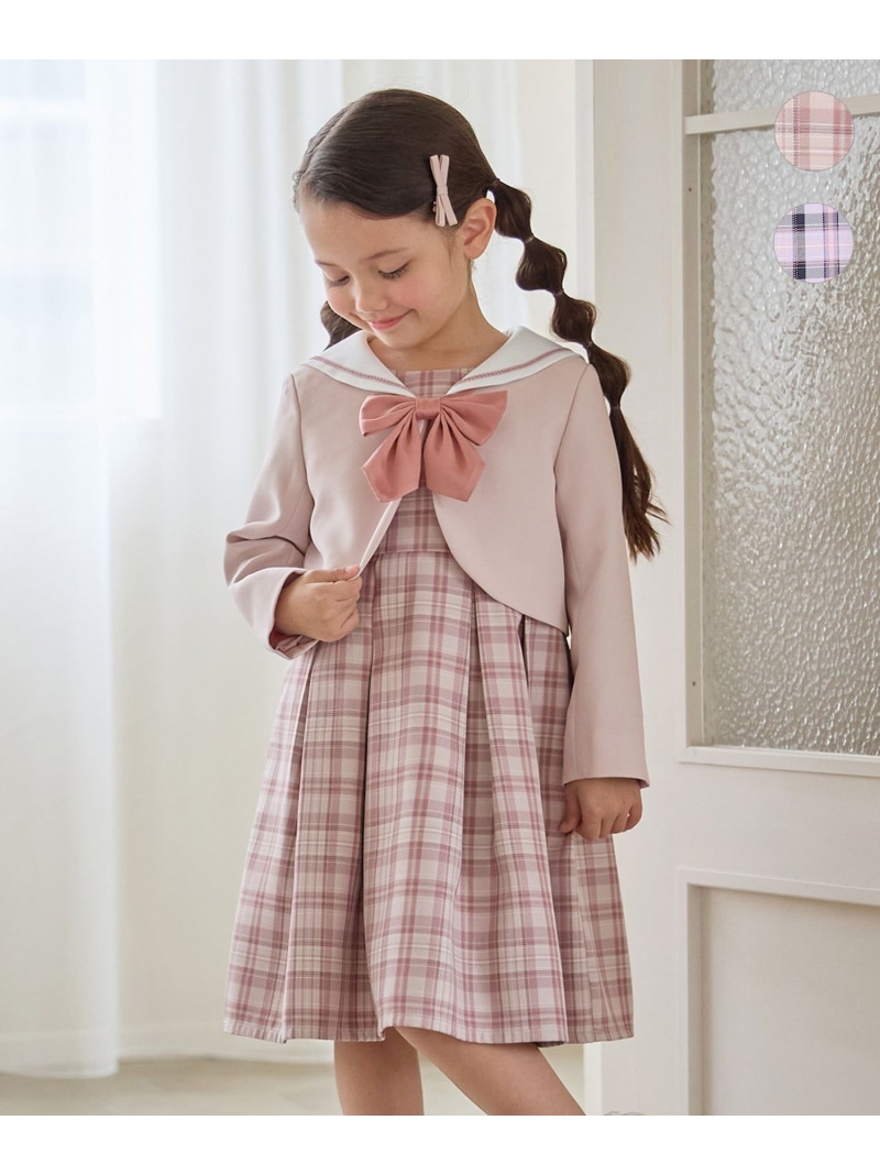 【SALE／20%OFF】ANY KIDS 【2点セット】セーラージャケット+チェックワンピース エニィ ワンピース・ドレス ドレス ネイビー ピンク【RBA_E】【送料無料】