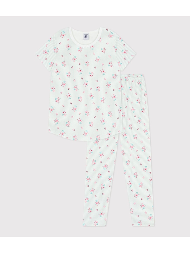 PETIT BATEAU フラワープリント 半袖長ズボンパジャマ プチバトー インナー・ルームウェア パジャマ【送料無料】