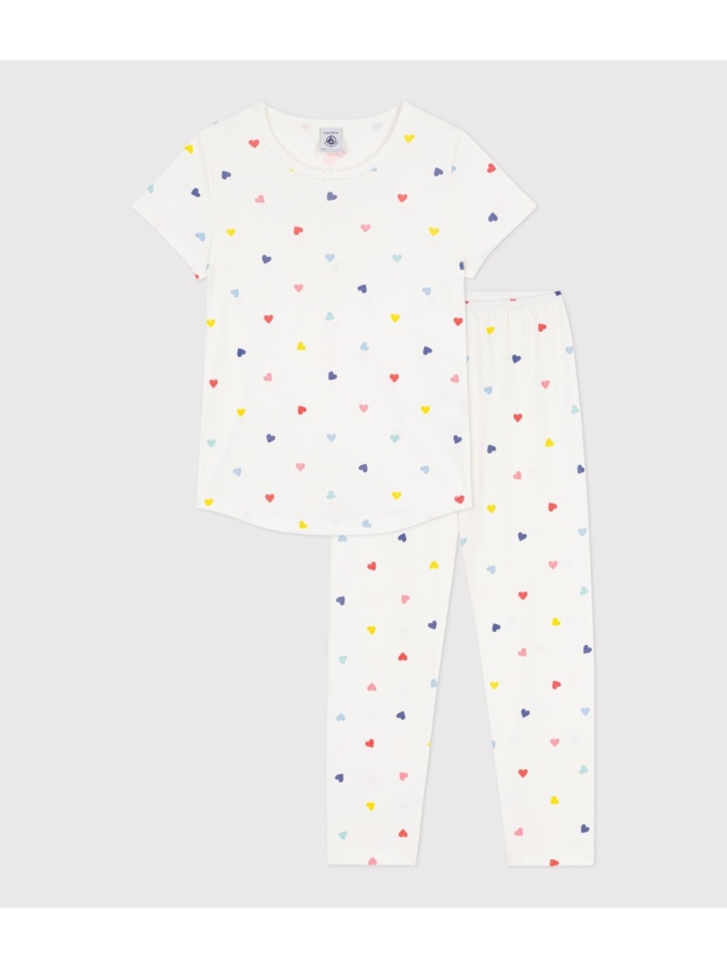 PETIT BATEAU ハートプリント 半袖長ズボンパジャマ プチバトー インナー・ルームウェア パジャマ【送料無料】