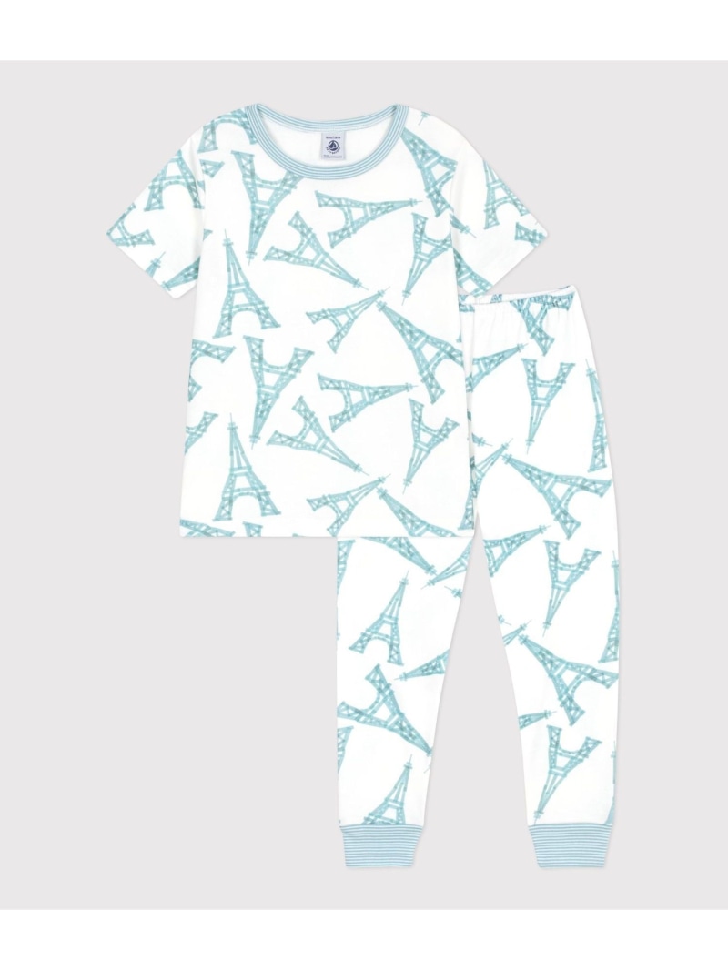 PETIT BATEAU エッフェル塔プリント 半袖長ズボンパジャマ プチバトー インナー・ルームウェア パジャマ【送料無料】