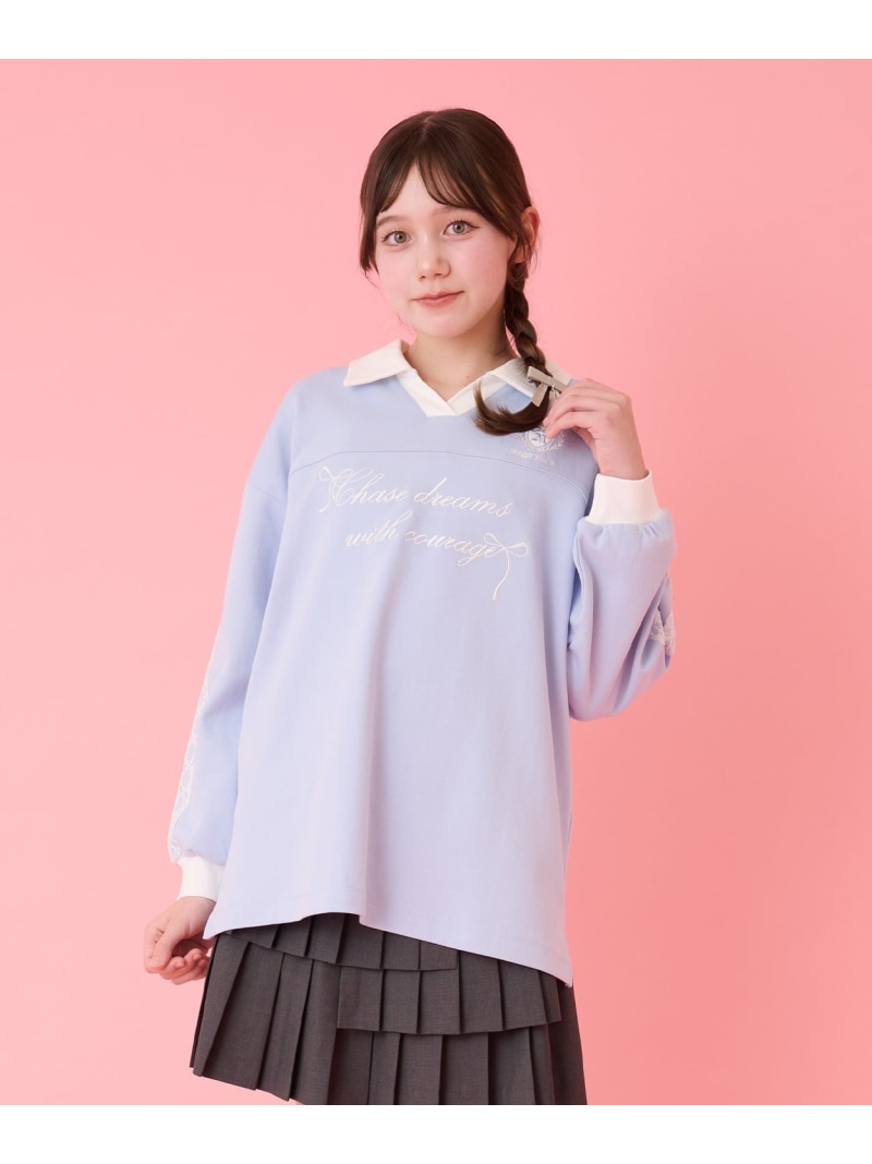 mezzo piano Junior 袖レースユニホーム長袖Tシャツ ナルミヤオンライン トップス カットソー・Tシャツ ネイビー ブルー【送料無料】