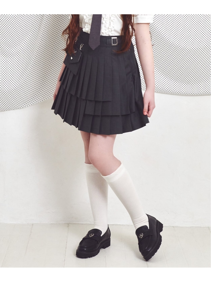 mezzo piano Junior レターポーチつき3段プリーツスカパン ナルミヤオンライン パンツ その他のパンツ グレー【送料無料】