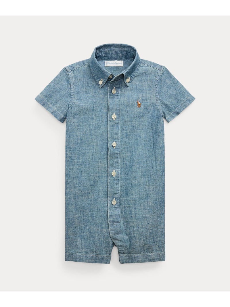 POLO RALPH LAUREN (ベビー)インディゴ コットン シャンブレー ショートオール ラルフローレン マタニティウェア・ベビー用品 ロンパース・カバーオール ブルー【送料無料】｜ Fashion Kids 9,504円