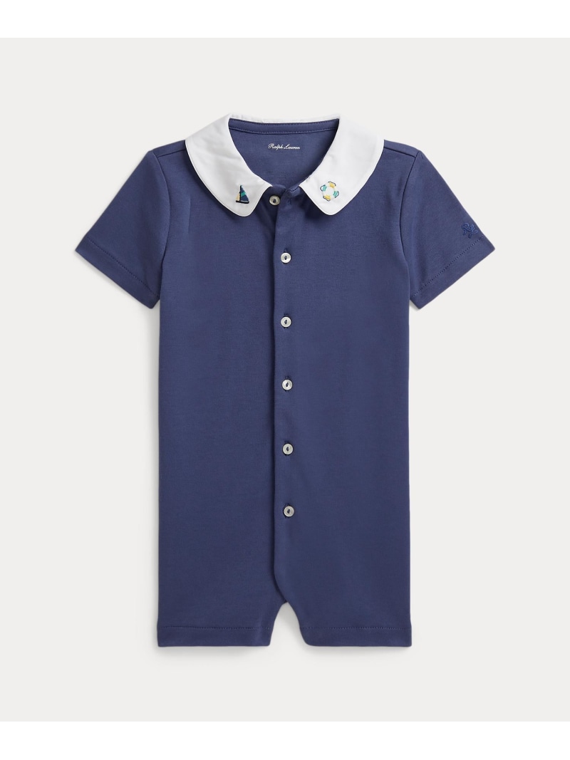 POLO RALPH LAUREN (もの言う花)刺しゅう 綿織物 インター鍵を掛ける 遊撃手櫂 ラルフローレン マタニティウェア・ベビー装置 ロンパース・取りまかなう櫂 米国海軍【貨物輸送無料】