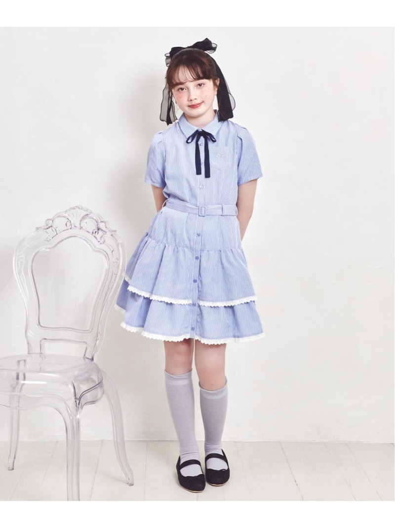 mezzo piano Junior ティアードシャツミニワンピース ナルミヤオンライン ワンピース・ドレス シャツワンピース ブルー【送料無料】