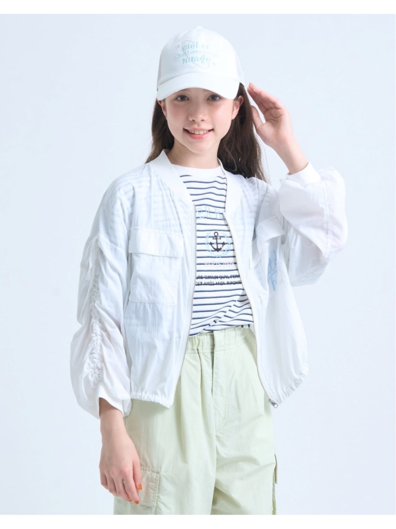 pom ponette junior 【130糎あり】【UVとり捨てる】シアージップブルゾン ナルミヤオンライン ジャケット・アウター 上衣・前掛け 青色 白いこと【貨物輸送無料】