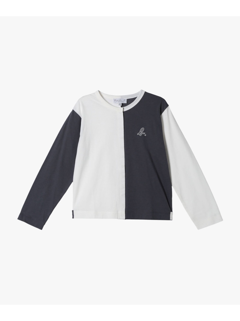 agnes b. ENFANT キッズ バイ色つや \"b.\""ロゴタイプ 綿織物 長袖 カーディガンプレッション \""Bicol\"" アニエスベー トップス ジレー 薄墨色【貨物輸送無料】"
