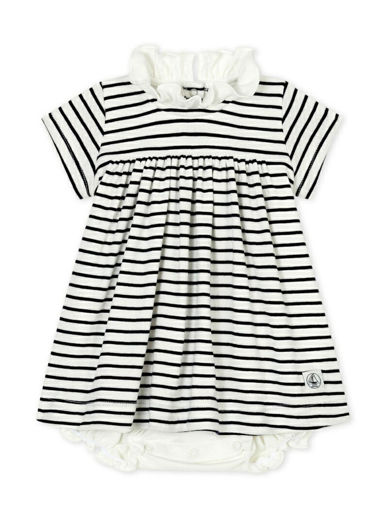 ボディスーツ 超ポイントアップ祭 Bateau Petit K マリニエールドレスボディ ホワイト 送料無料 ロンパース カバーオール マタニティー ベビー プチバトー Cezar In