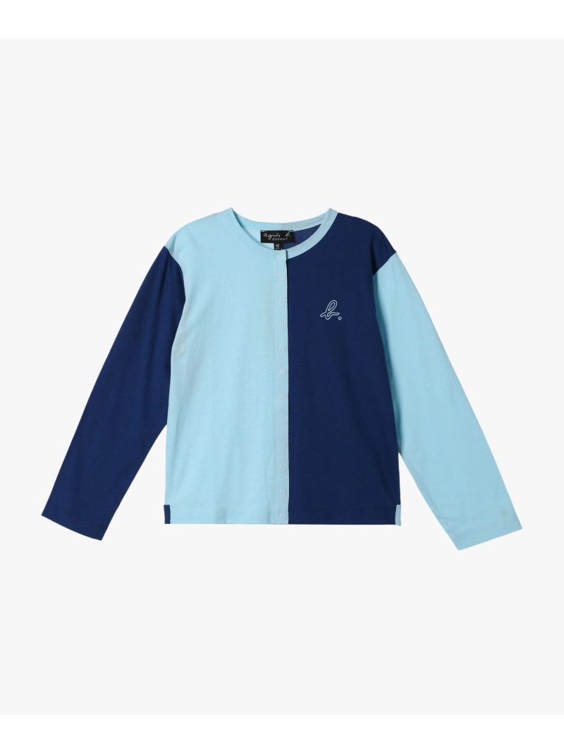agnes b. ENFANT キッズ バイ色つや \"b.\""ロゴタイプ 綿織物 長袖 カーディガンプレッション \""Bicol\"" アニエスベー トップス ジレー 青み【貨物輸送無料】"