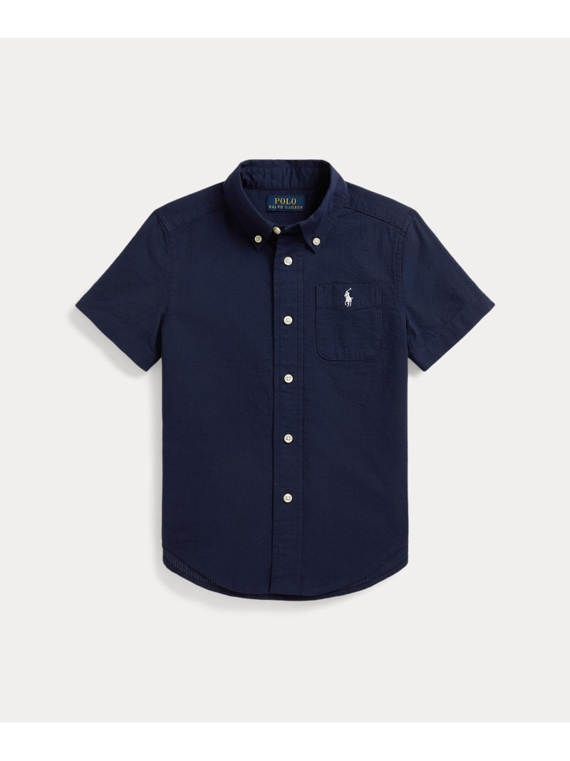 POLO RALPH LAUREN (ボーイズ 2才~7才)コットン シアサッカー ショートスリーブ シャツ ラルフローレン トップス シャツ・ブラウス ネイビー【送料無料】