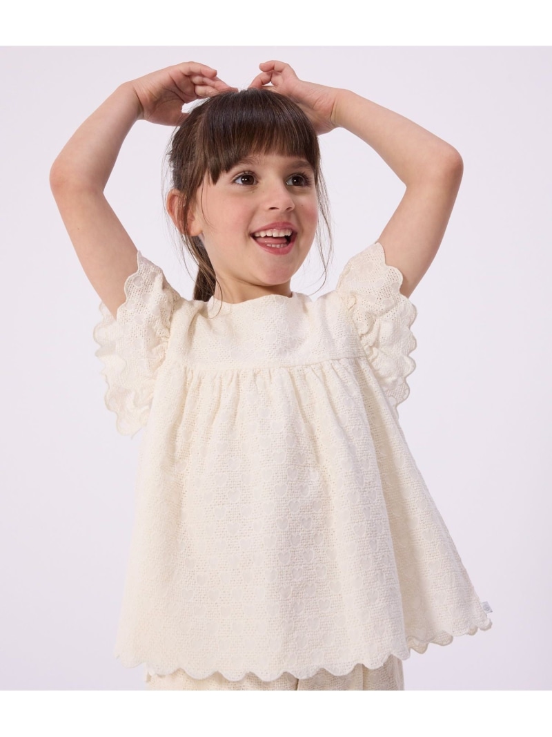 PETIT BATEAU ハート刺繍半袖ブラウス プチバトー トップス シャツ・ブラウス ホワイト【送料無料】
