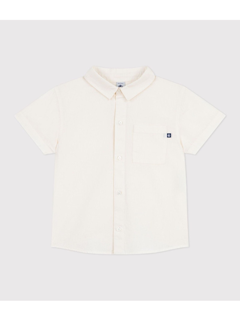 PETIT BATEAU コットンリネン半袖シャツ プチバトー トップス シャツ・ブラウス ホワイト【送料無料】