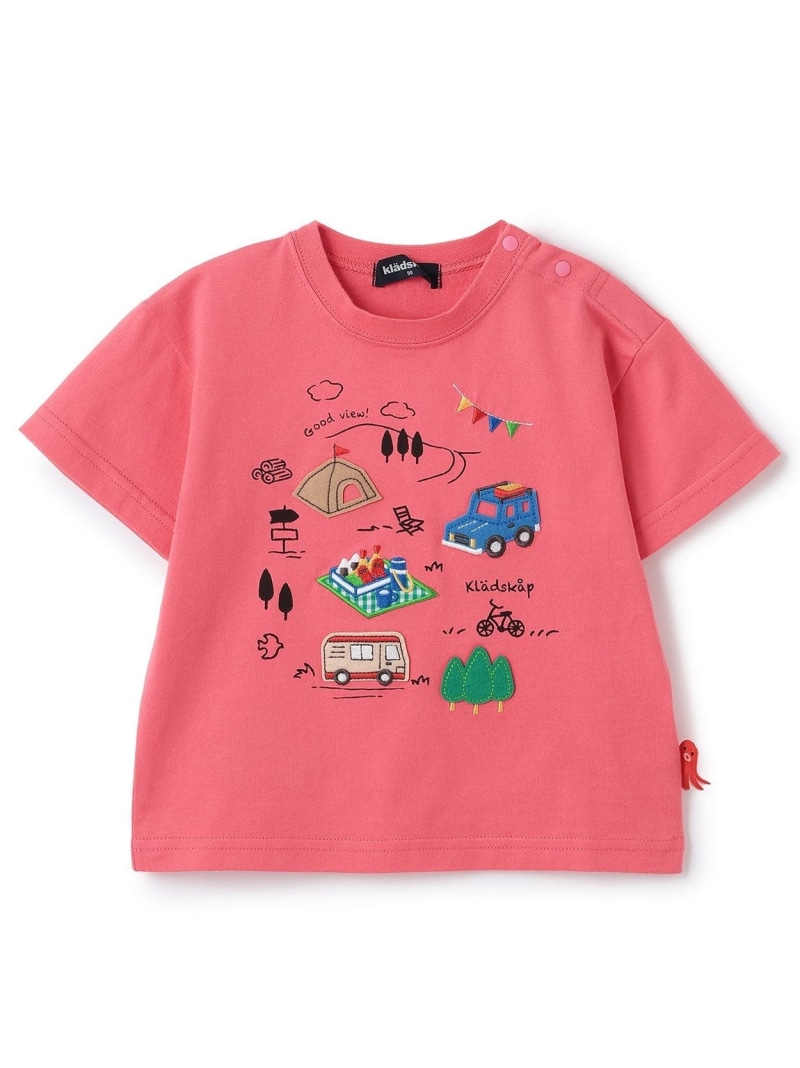 kladskap ピクニックアップリケ半袖Tシャツ ナルミヤオンライン トップス カットソー・Tシャツ ピンク ホワイト【送料無料】