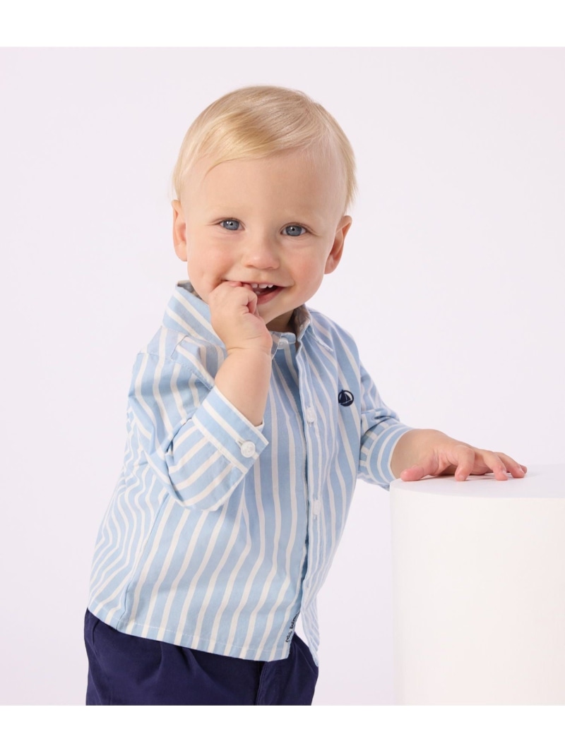 PETIT BATEAU ストライプ長袖シャツ プチバトー トップス シャツ・ブラウス ホワイト【送料無料】
