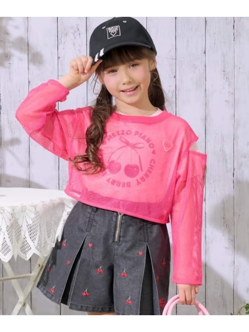 【SALE／30%OFF】mezzo piano メッシュレイヤード 半袖Tシャツセット ナルミヤオンライン トップス カットソー・Tシャツ ピンク【RBA_E】【送料無料】