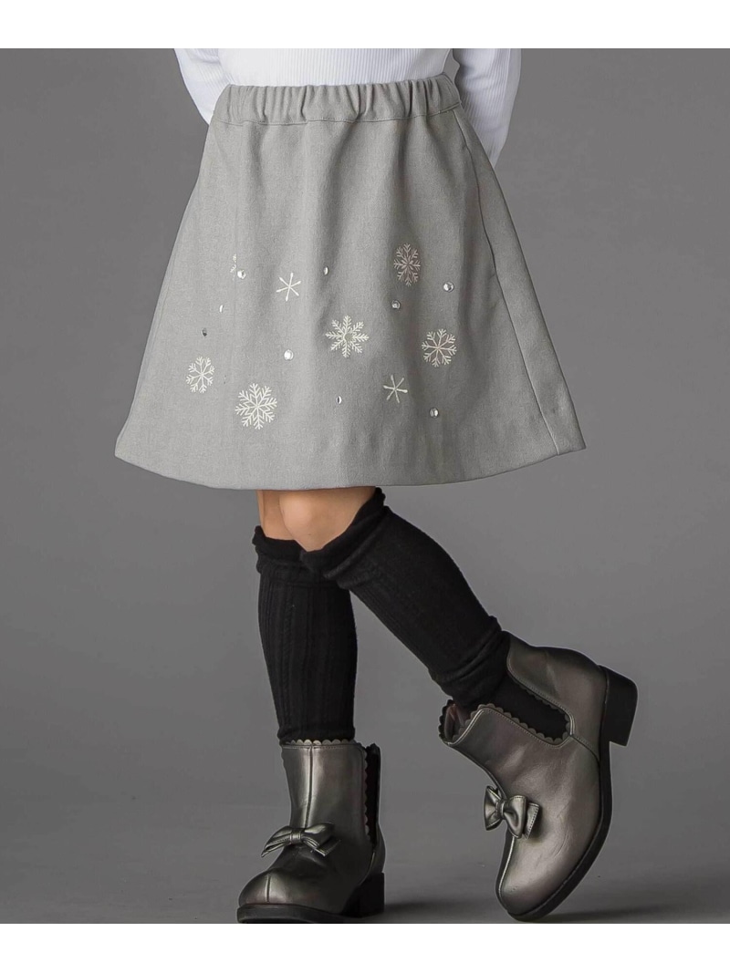 【SALE／30%OFF】BeBe Petits Pois Vert 雪刺しゅう+ラインストーンスカート(100~150cm) ベベ オンライン ストア パンツ キュロット グレー【RBA_E】【送料無料】