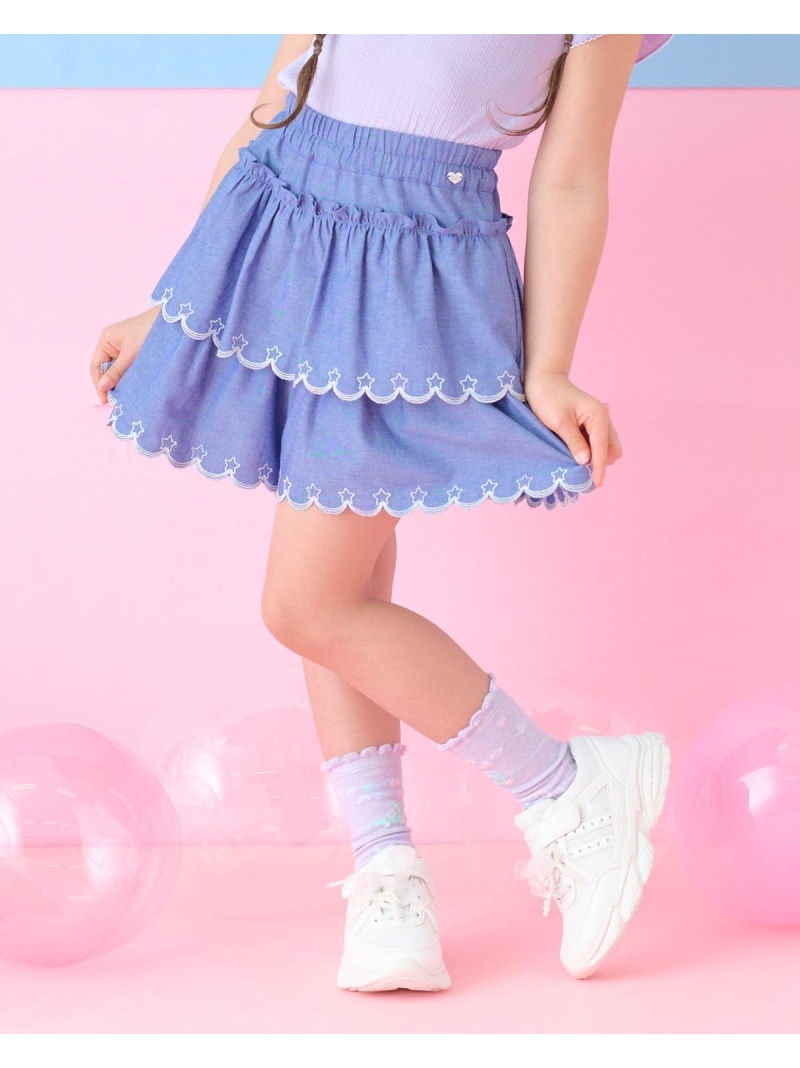mezzo piano カットワーク刺しゅう 段々キュロットスカート ナルミヤオンライン パンツ その他のパンツ ブルー ホワイト【送料無料】