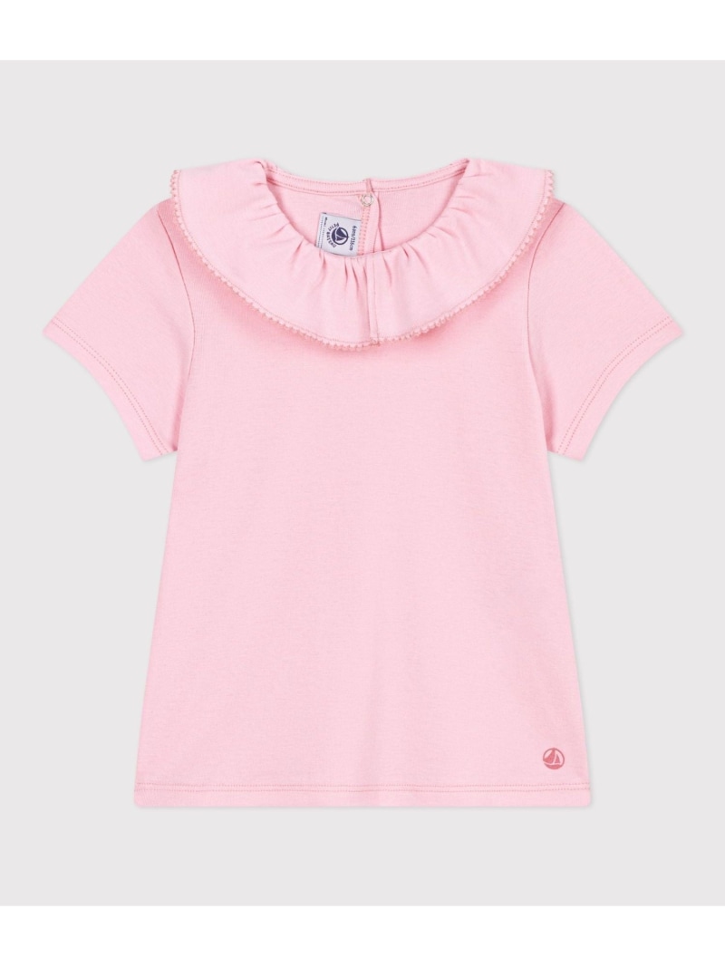 PETIT BATEAU フリル衿半袖Tシャツ プチバトー トップス カットソー・Tシャツ ピンク【送料無料】