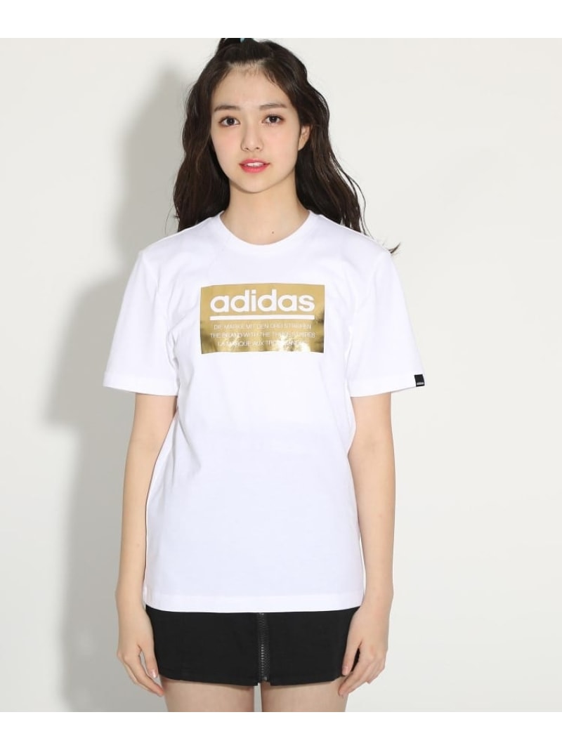 楽天市場 Pink Latte Adidas アディダス シャイニーボックスロゴtシャツ ピンク ラテ カットソー Tシャツ ホワイト ブラック Rakuten Fashion Kids