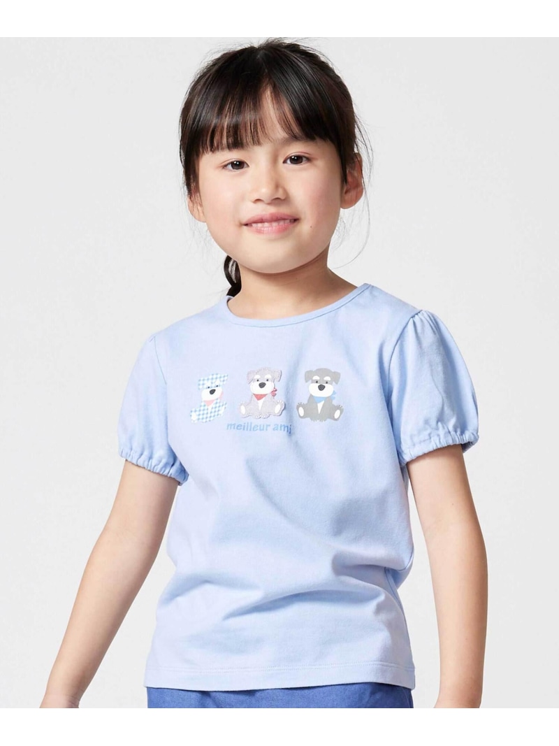 BeBe 【抗菌・防臭】シュナウザープリント天竺パフスリーブTシャツ(90~130cm) ベベ オンライン ストア トップス カットソー・Tシャツ ブルー ピンク【送料無料】