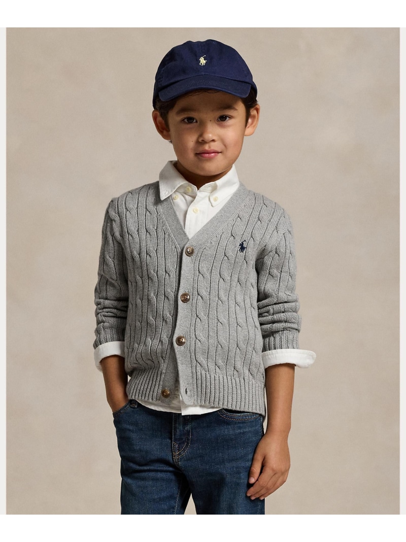 POLO RALPH LAUREN (ボーイズ 2才~7才)有線テレビ編み物 綿織物 V素っ首 ジレー ラルフローレン トップス ジレー 薄墨色【貨物輸送無料】