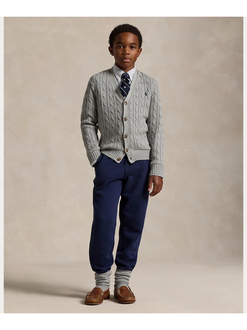POLO RALPH LAUREN (ボーイズ 8才~20才)有線テレビ編み物 綿織物 V素っ首 ジレー ラルフローレン トップス ジレー 薄墨色【貨物輸送無料】