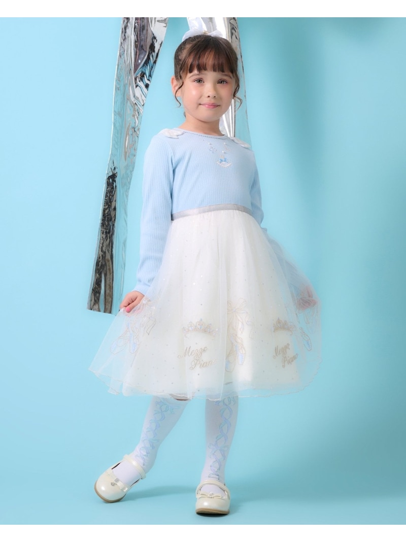 【SALE／60%OFF】mezzo piano チュール刺しゅうドッキングワンピース ナルミヤオンライン ワンピース・ドレス ワンピース ホワイト ピンク【RBA_E】【送料無料】