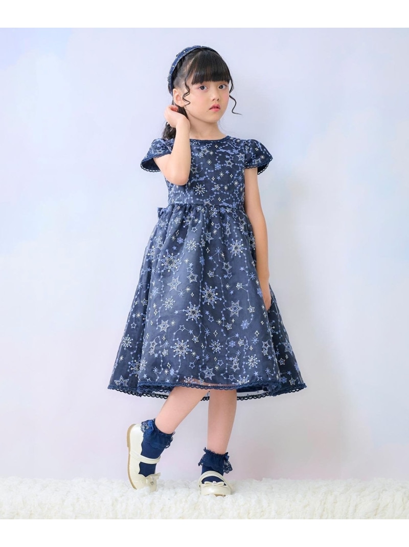 【SALE／50%OFF】mezzo piano キラキラ星刺しゅうドレス ナルミヤオンライン ワンピース・ドレス ドレス ネイビー ブルー【RBA_E】【送料無料】