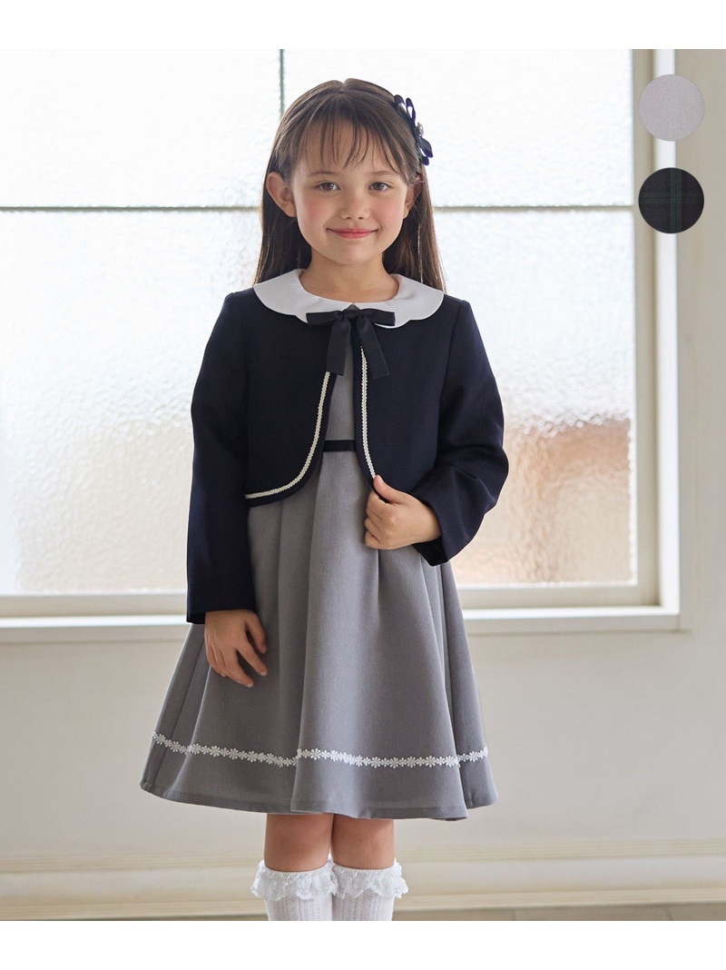 ANY KIDS 【2点セット】ノーカラー ボレロジャケット+襟付き ワンピース エニィ ワンピース・ドレス ワンピース グレー ブラック【送料無料】