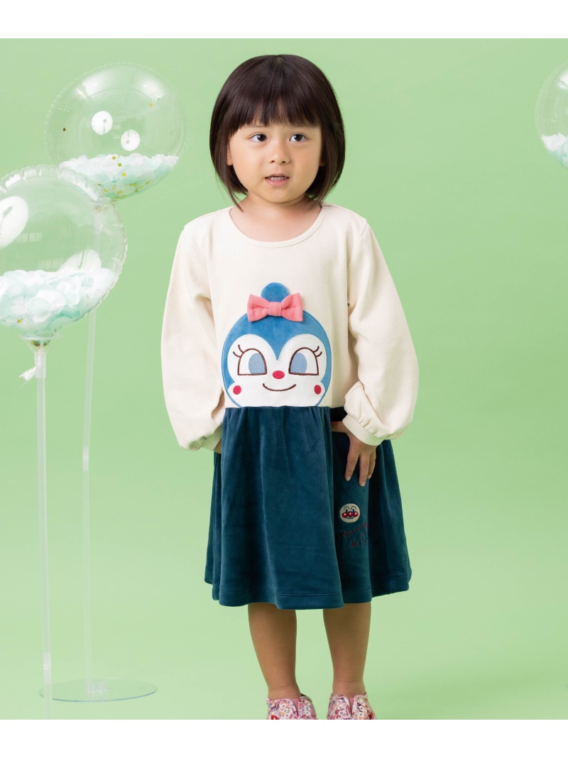 ANPANMAN KIDS COLLECTION ANPANMAN KIDS COLLECTION/(K)お顔アップリケベロアワンピース アンパンマンキッズコレクション ワンピース・ドレス ワンピース ネイビー ピンク【送料無料】