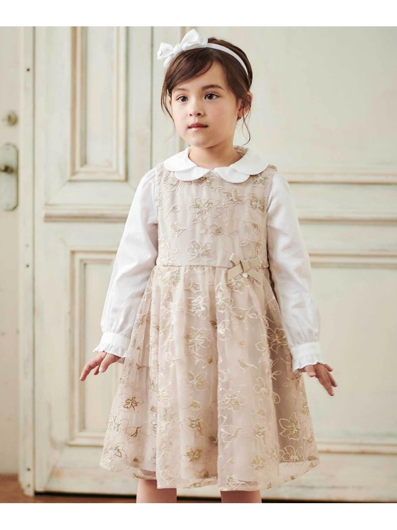 Tartine et Chocolat 【日本製】チュール花柄刺しゅうジャンパースカート(110~130cm) ベベ オンライン ストア ワンピース・ドレス ドレス グレー ベージュ【送料無料】
