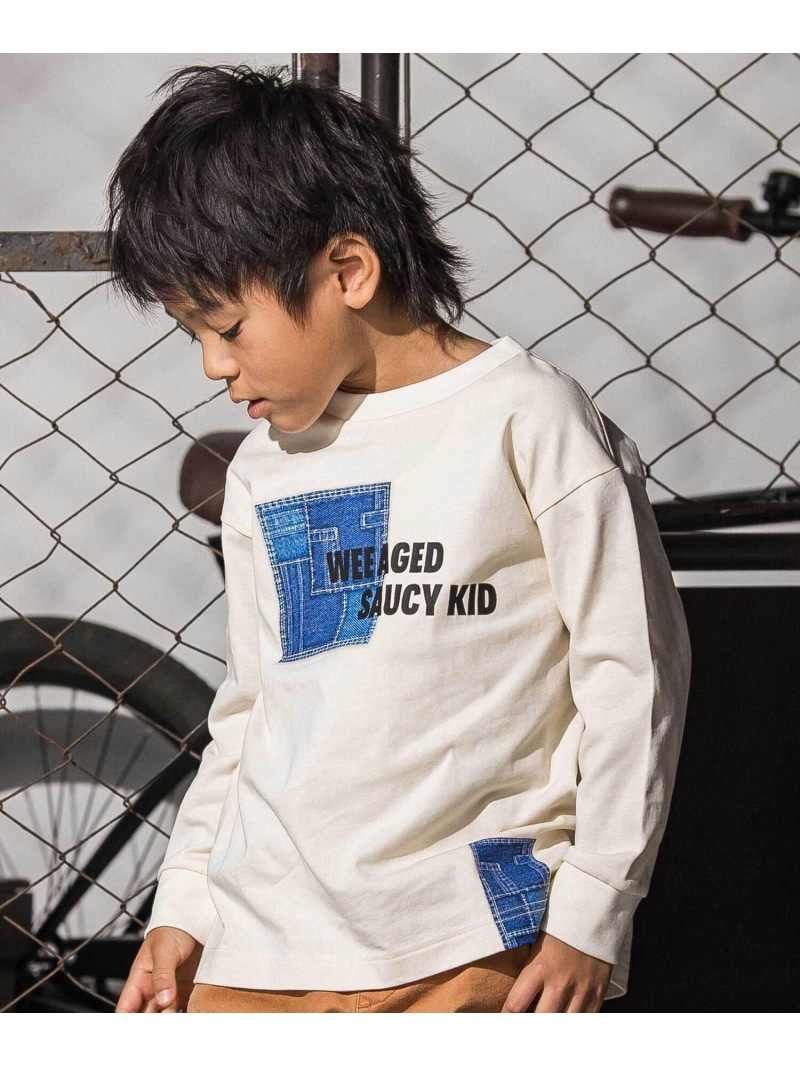 WASK デニム風プリントバスク天竺BIGTシャツ(110~160cm) ベベ オンライン ストア トップス カットソー・Tシャツ グレー ホワイト【送料無料】