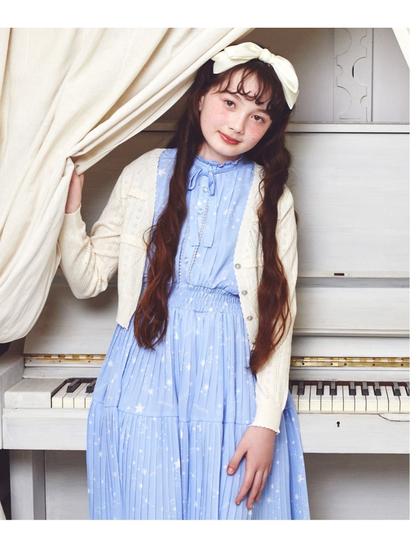 mezzo piano Junior 透かし柄ラインストーンボタンカーディガン♪ ナルミヤオンライン トップス ジレー 白いこと【貨物輸送無料】