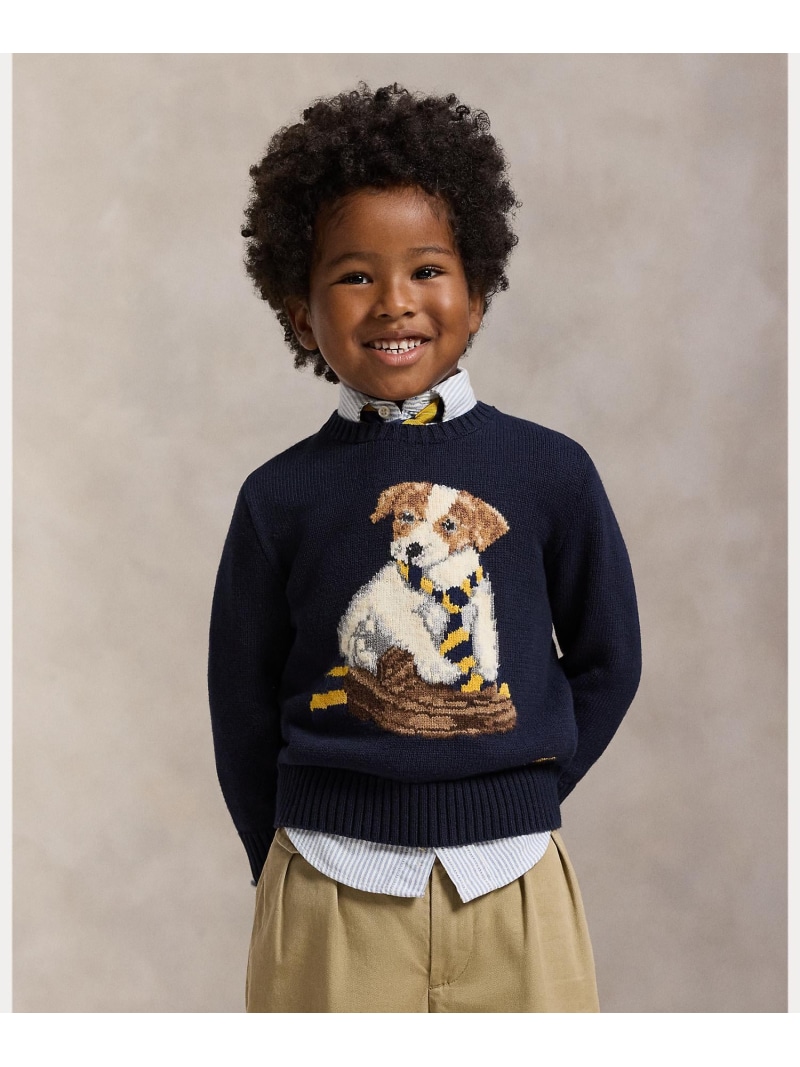 POLO RALPH LAUREN (ボーイズ 2才~7才)ドッグインターシャ コットン セーター ラルフローレン トップス ニット ネイビー【送料無料】｜ Fashion Kids
