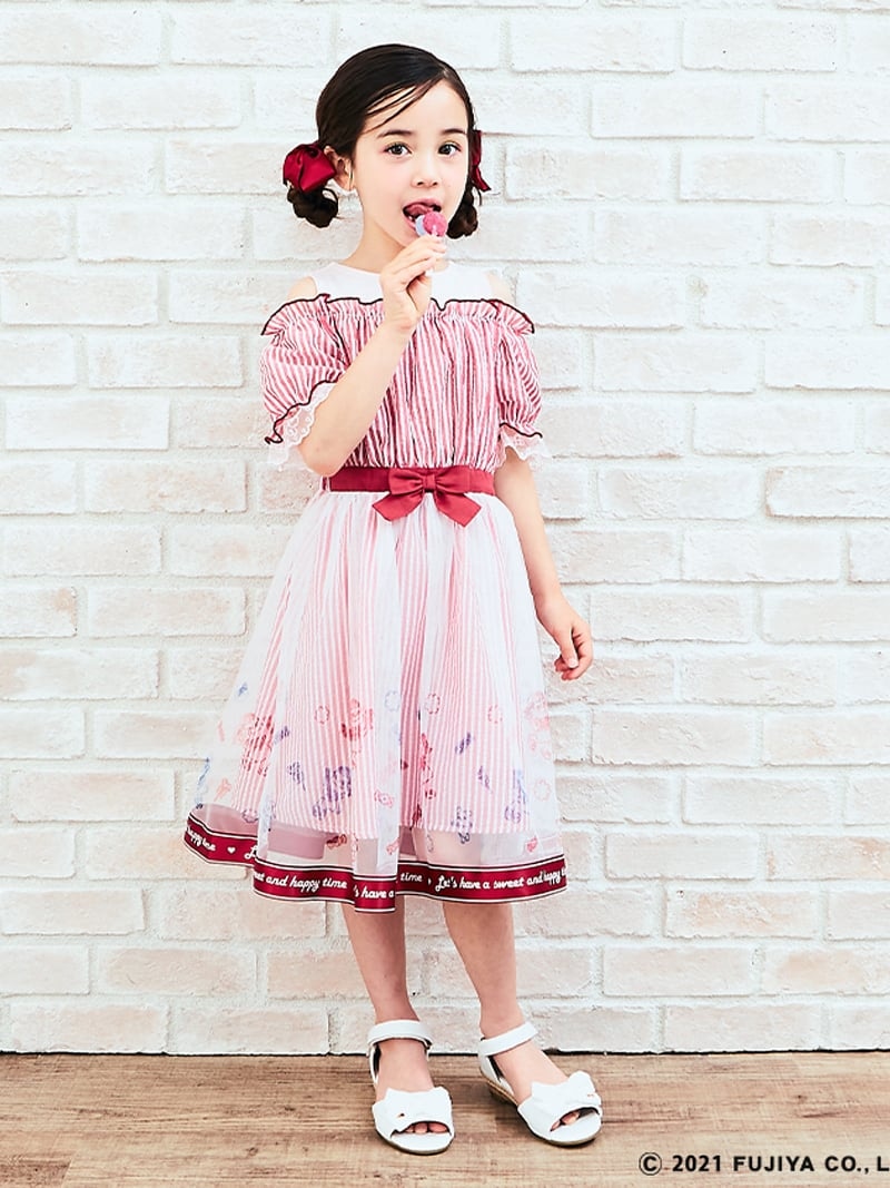 Axes Femme K ペコ ストライプ柄肩開きop アクシーズファム ワンピース キッズワンピース ブルー レッド 送料無料 Christine Coppin Com