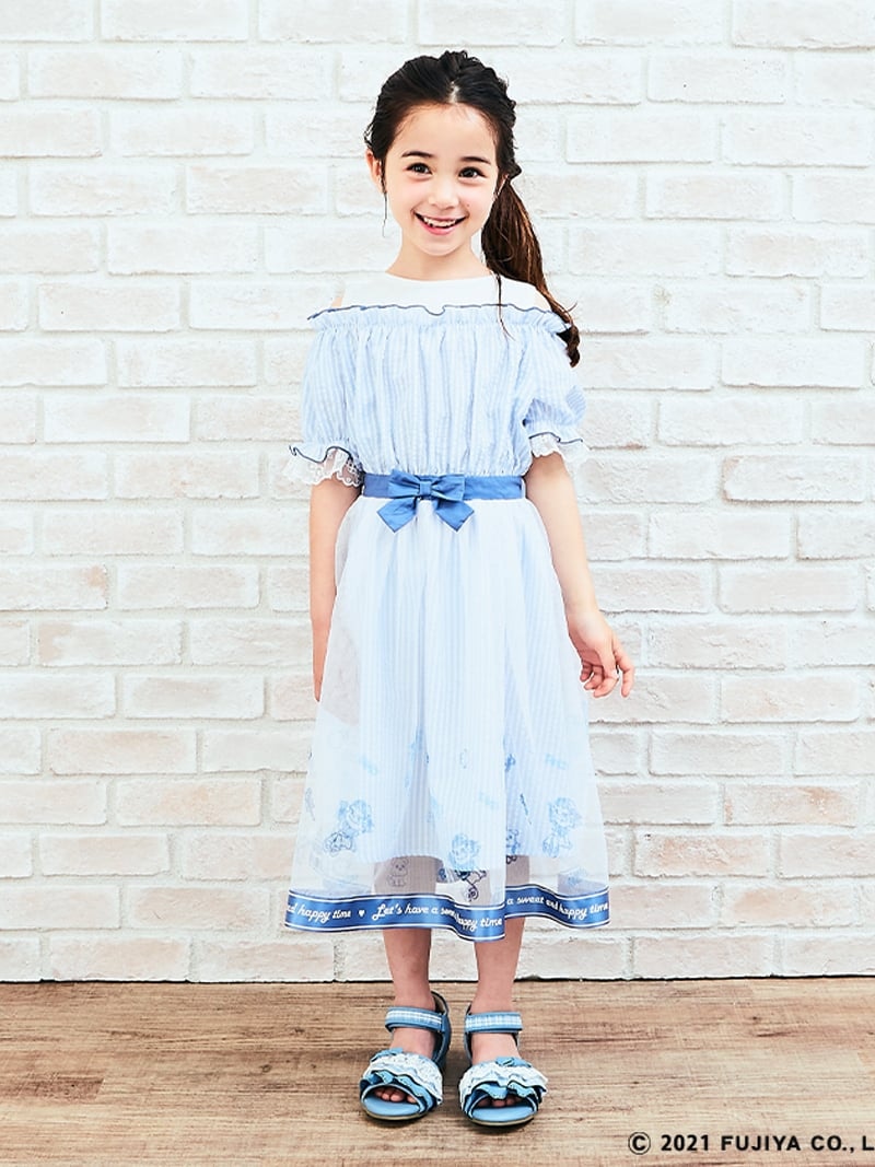 Axes Femme K ペコ ストライプ柄肩開きop アクシーズファム ワンピース キッズワンピース ブルー レッド 送料無料 Bluewaterwells Com