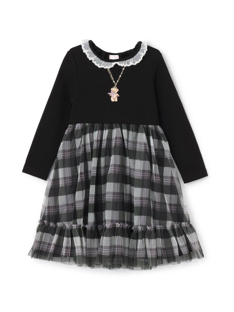 【SALE／30%OFF】mezzo piano 【人気商品再入荷】【直営店で取り扱い無し】チェックチュール ドッキングワンピース ナルミヤオンライン ワンピース・ドレス ワンピース ピンク【RBA_E】【送料無料】