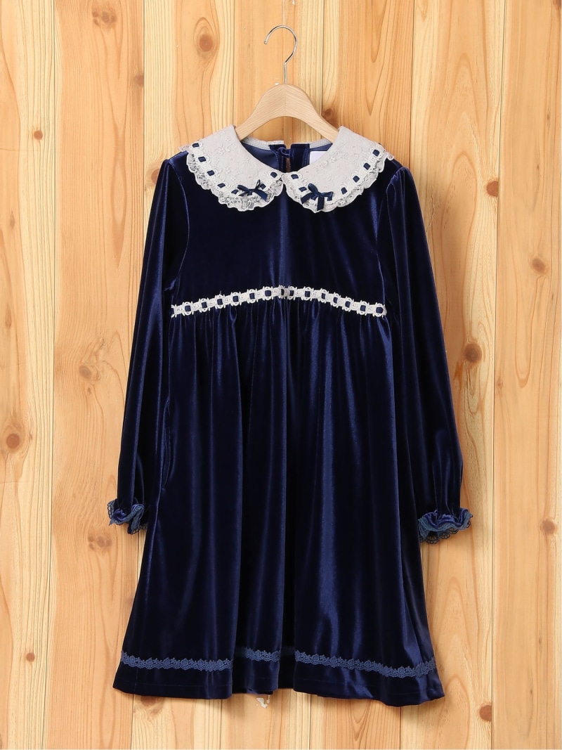 楽天市場 Sale 35 Off Axes Femme K 襟付ベロアop アクシーズファム ワンピース キッズワンピース ネイビー ピンク Rba E Rakuten Fashion Kids