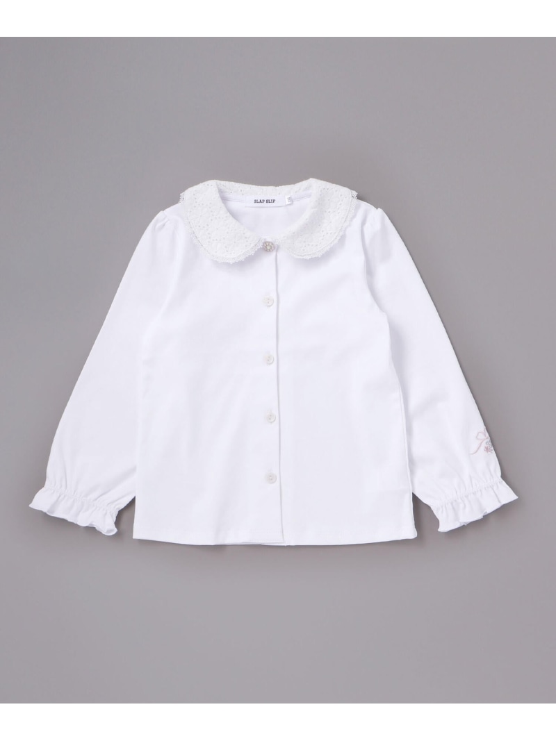 SLAP SLIP レース襟キラキラお花ボタンキャンディスリーブブラウス(110~130cm) ベベ オンライン ストア トップス シャツ・ブラウス ホワイト画像