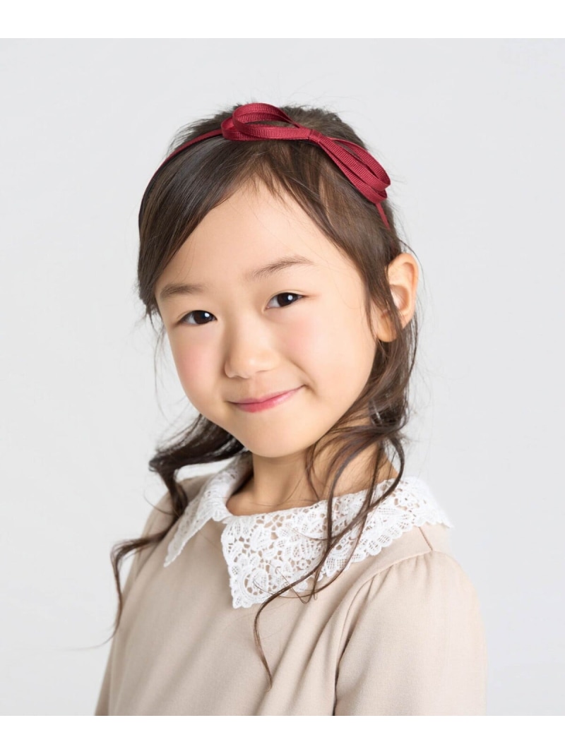COMME CA ISM 細グログラン リボン カチューシャ コムサイズム ヘアアクセサリー カチューシャ・ヘアバンド レッド ホワイト画像