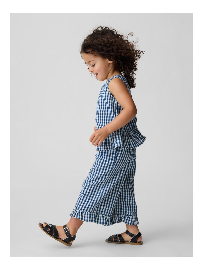 GAP (K)ギンガムチェック デニム 裾ラッフルフリル コーデセット (幼児・ベビー) ギャップ トップス ノースリーブ・タンクトップ ネイビー【送料無料】