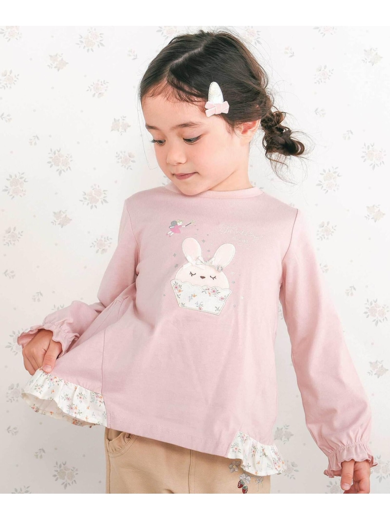 【SALE／50%OFF】SLAP SLIP キャンディスリーブ後ろ裾フリルTシャツ(80~130cm) ベベ オンライン ストア トップス カットソー・Tシャツ ホワイト ピンク【RBA_E】画像