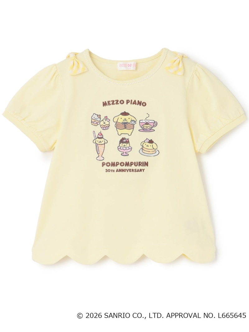mezzo piano 【ポムポムプリン】裾スカロップ パフ衣袂ティーシャツ ナルミヤオンライン トップス カットソー・ティーシャツ 白いこと【貨物輸送無料】